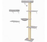PawHut Pared de Escalada para Gatos Set de 3 Piezas con Rascador Plataformas y Hamaca Gris Claro Aosom España