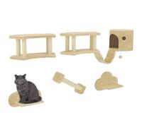 PawHut Pared escalada gato 5 pz. árbol rascador casa gato para 5kg Beige | Pared escalada gato con plataformas, escalera, conjunto muebles pared para trepar, jugar, dormir.