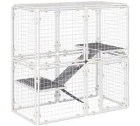 Pawhut Valla Metálica para Mascotas Parque para Conejos con 16 Paneles Puerta con Pestillo y Escalera para Cobayas Gatos Cachorros 68x68x2,5 cm Blanco