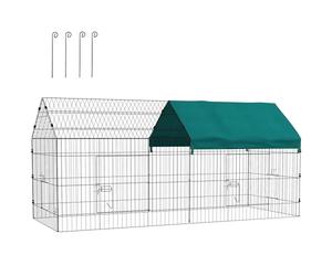 PawHut - Parque de cercado para Jaula de Conejo Exterior, 220 x 85 x 103 cm, Estructura de Acero con 2 Puertas con Cerradura y protección Parasol, Apto para Conejillos de Indias, Tortugas, Pollos