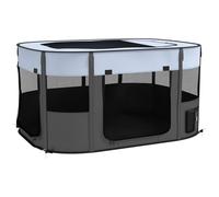 PawHut Parque de juego para mascotas, plegable, con bolsa de transporte, para cachorros y gatitos, interior y exterior, Gris