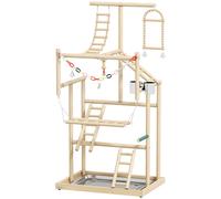 PawHut Parque de Juegos para Pájaros Soporte de Madera para Pájaros con Escaleras Columpio Cadena Bandeja Comederos Aosom España