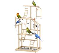 PawHut Parque de Juegos para Pájaros, Soporte de Madera para Pájaros con Escaleras, Columpio, Juguete de Cadena, Bandeja, Comederos, para Periquitos,