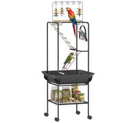 PawHut Parque de Juegos para Pájaros, Soporte para Pájaros con Ruedas, Escaleras, Columpio, Protector de Semillas, Bandeja, Comederos, Perchas, Gancho, Estante, para Periquitos Cacatúas, 63x63x163 cm