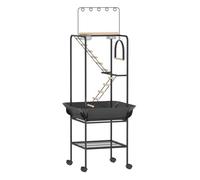 PawHut Parque de Juegos para Pájaros, Soporte para Pájaros con Ruedas, Escaleras, Columpio, Protector de Semillas, Bandeja, Comederos, Perchas, Gancho, Estante, para Periquitos Cacatúas, 63x63x163 cm