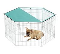 PawHut Parque de Juegos para Perros 6 Paneles 59x60 cm Plegables Empalme Libre Valla Metálica para Mascotas con Puerta con Pestillo y Toldo Superior para Jardín Patio Exterior Plata