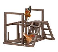 PawHut Parque infantil de madera para gallinas, Percha de madera para gallinas, con columpio, escalera, plataformas, 82 x 60 x 55 cm, marrón