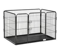 PawHut Parque para Mascotas Rectangular Parque de Juegos 4 Paneles Acero 109x74x71cm con Puerta de Doble Pestillo y Bandeja Extraíble Aosom España