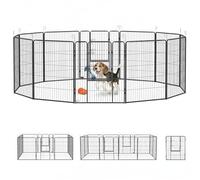 PawHut Parque para cachorros, 12 piezas, 100 cm de alto, plegable, con puerta con cerradura, 12 placas de rejilla, de acero, para perros grandes, para interiores y exteriores, color gris