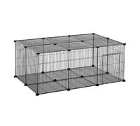 PawHut Parque para Mascotas Jaula para Animales Pequeños de 22 Paneles de Malla Metálica con Puerta Cobaya 105x70x45 cm Negro Aosom España
