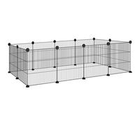 PawHut Valla Metálica para Mascotas con 12 Paneles Diseño DIY Parque Metálico para Animales Pequeños Desmontable para Erizo Conejos 140x70x35 cm Negro