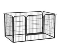 PawHut Parque para Mascotas Rectangular 4 Vallas Metal 125x80x70 cm Negro | Jaula para Perros, con Puerta, Doble Cerradura, Cerca de Entrenamiento