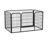 PawHut Parque para Mascotas Rectangular 4 Vallas Metal 125x80x70 cm Negro | Jaula para Perros, con Puerta, Doble Cerradura, Cerca de Entrenamiento