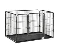 PawHut Parque para Mascotas Rectangular Parque de Juegos para Mascotas 4 Paneles de Acero 109x74x71 cm con Puerta de Doble Pestillo y Bandeja Extraíble para Exterior e Interior