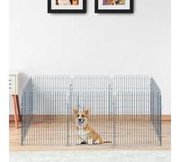 PawHut Parque para Mascotas Valla Corral 8 Vallas 63x76cm + Puerta Entrenamiento Perros Plata