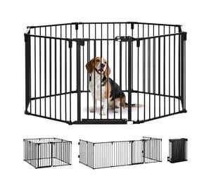 PawHut Parque para Perros 8 Vallas 60x76 cm Corral Plegable para Cachorros con Puerta y Doble Cerradura Paneles Metálicos de Bricolaje para Pasillos Escaleras Negro Aosom España