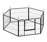PawHut Parque para perros, corral para perros de 6 paneles modular y plegable, portátil en acero con puerta 80x60 cm Negro Aosom España