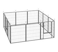 PawHut Parque para Perros de 12 Paneles 68x80 cm Corral Plegable para Perros Medianos con Puertas y Cierre Negro