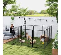 PawHut Parque para Perros de 12 Paneles con 2 Puertas Corralito para Perros para Exterior Interior de Acero 80x120 cm Negro Negro-80x1.5x120 cm 80x1.5x120 cm