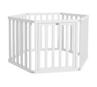 PawHut Parque para Perros de 6 Paneles 60x70 cm Valla para Mascotas Plegable de Pino con Puerta Pies de Goma Antideslizantes y Forma Personalizable para Pasillos Escaleras Blanco