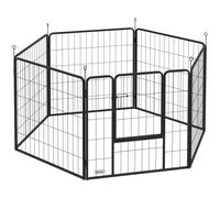 PawHut Parque para Perros de 6 Paneles de 80 cm de Altura con Puerta para Interior y Exterior Negro
