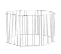 PawHut Parque para Perros de 8 Paneles 64x90 cm Corralito para Mascotas Plegable de Acero con Doble Cerradura Función de Bloqueo Auxiliar y Forma de Bricolaje para Pasillos Escaleras Blanco
