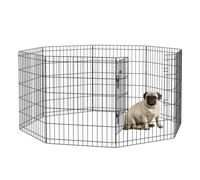 PawHut Parque para Perros de 8 Paneles 76x61 cm Jaula Metálica para Mascotas Vallas para Perros Plegables con Puerta y Doble Cerradura para Jardín Patio Exterior Negro