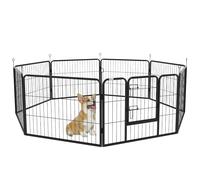 PawHut Parque para Perros de 8 Paneles 80x60 cm Cercado para Perros con Forma Personalizable Puerta Marco de Acero y 8 Anclajes de Tierra para Jardín Patio Negro