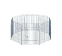 PawHut Parque para Mascotas Valla Corral 8 Vallas 63x76cm + Puerta Entrenamiento Perros Plata