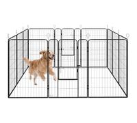 PawHut Parque para Perros Vallas para Mascotas 12 Paneles 80x120 cm Negro | 2 Puertas con Pestillo, Corralito para Perros Grandes, Medianos y Pequeños, Acero, Interior y Exterior