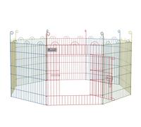 PawHut Parque Plegable para Perros de 8 Paneles Ø156x60 cm Valla Metálica con Puerta Estacas Interior Exterior Multicolor