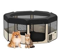 PawHut Parque Plegable para Perros y Gatos, Corralito Portátil para Animales Pequeños Impermeable de Tela Oxford con 2 Puertas, para Exterior e Interior, Ø90x41 cm, Negro