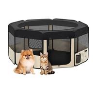 PawHut Parque Plegable para Perros y Gatos, Corralito Portátil para Animales Pequeños Impermeable de Tela Oxford con 2 Puertas, para Exterior e Interior, Ø90x41 cm, Negro