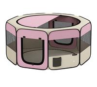 PawHut Parque Plegable para Perros y Gatos Corralito Portátil para Animales Pequeños Impermeable de Tela Oxford Ø120x58cm Rosa