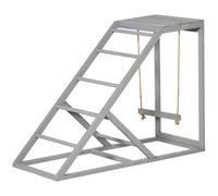 PawHut Percha de madera para gallina, área de juegos de madera para gallinas con columpio, escalera y plataforma, 96 x 40 x 71 cm, gris Aosom España