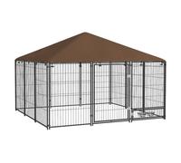 PawHut Perrera con Toldo Valla para Perros 2 Cuencos 211x211x151 cm Negro