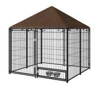 PawHut Perrera con Toldo y Soporte Giratorio para Comida 2 Cuencos Incluidos 141x141x151 cm Negro Aosom España
