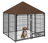 PawHut Perrera con Toldo Valla para Perros 2 Cuencos 141x141x151 cm Negro