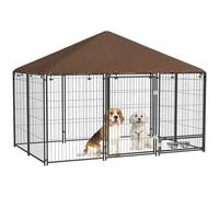 PawHut Perrera con Toldo Valla para Perros 2 Cuencos 211x141x151 cm Negro
