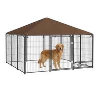 PawHut Perrera con Toldo Valla para Perros 2 Cuencos 211x211x151 cm Negro