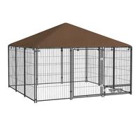 PawHut Perrera con Toldo Valla para Perros 2 Cuencos 211x211x151 cm Negro