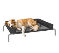PawHut Perrera de 19,5 cm con cojín lavable en forma de U, Cama elevada para perros en tela Oxford, Textelina y acero, Cama de interior para gatos, 110x75x30 cm, Negro y Plata