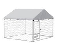 PawHut Perrera de Acero Galvanizado con Toldo Resistente y Estación de Alimentación para Perros 200x200x154 cm Plata Plata 200x200x154 cm