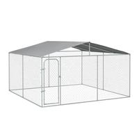 PawHut Perrera de Exterior con Toldo Anti-UV Impermeable Parque para Perros con Puerta con Pestillo y Marco de Metal Galvanizado para Patio Jardín Terraza 4x2,3x2,3 m Plata