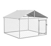 PawHut Perrera Jaula de Exterior para Perros Medianos Parque para Perros con Cerradura Marco de Acero Toldo Impermeable y Anti-UV 200x200x150 cm Plata