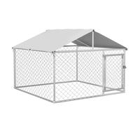 PawHut Perrera Jaula de Exterior para Perros Medianos Parque para Perros con Cerradura Marco de Acero Toldo Impermeable y Anti-UV 200x200x150 cm Plata
