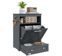 PawHut Pet Feeder Station, Contenedor de almacenamiento de comida para perros con cuencos elevados y colgador para alimentación y riego, gris