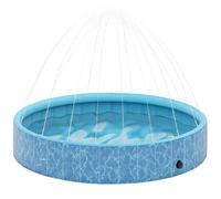 PawHut Piscina para perros plegable con diseño de fuente y acolchado de agua, diámetro de 160 x 30 cm, antideslizante, para perros y gatos