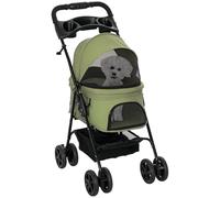 PawHut Plegable buggy perro gato cesta de almacenamiento portavasos de tela 300D Oxford impermeable 4 ruedas verde