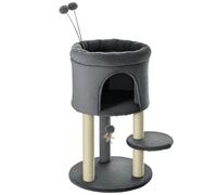 PawHut Poste rascador 73.5H cm árbol para Gatos con Cueva para Gatos y Bola de Juego árbol para trepar Columna de sisal Juguete para Gatos Felpa Gris+Crema Blanco